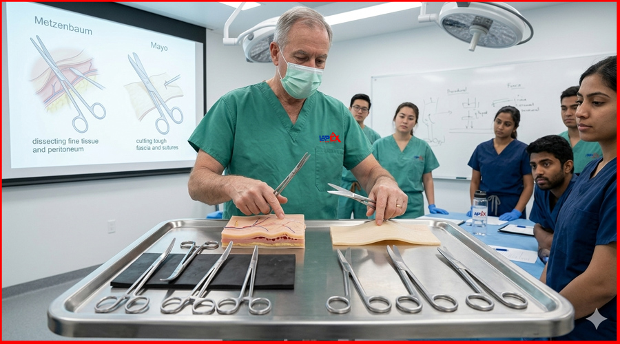 Image Explains The Difference Between Metzenbaum vs. Mayo Scissors