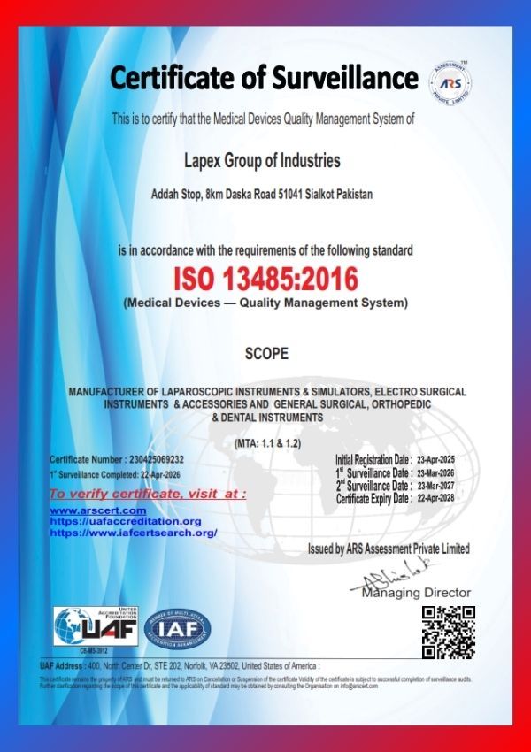 LGI-13485-2026-2027_001 Image shows the cert of ISO 13485:2016