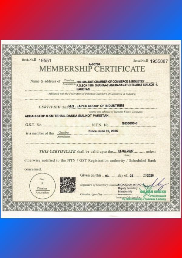 LGI-Chamber-2026-2027 Image shows the Membership Certificate of The Sialkot Chamber of Commerce & Industry